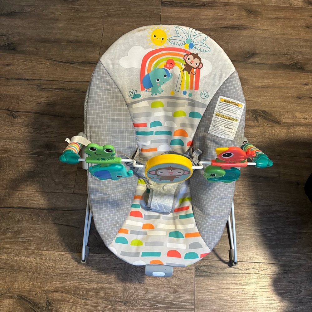Bright Rainbow Animal Baby Bouncer Seat - Gray with Multicolor Accents